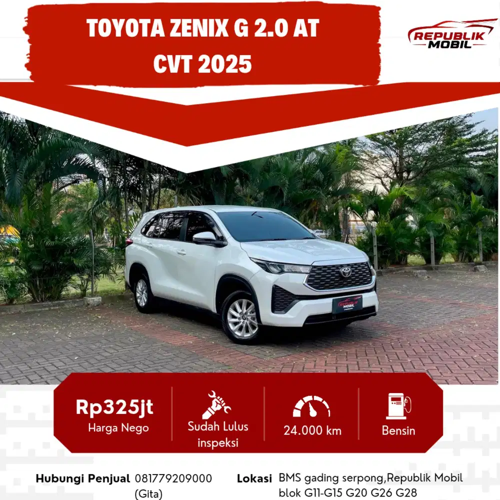 Toyota Innova Zenix 2.0 G CVT 2025 PAJAK SUPER PANJANG no pr