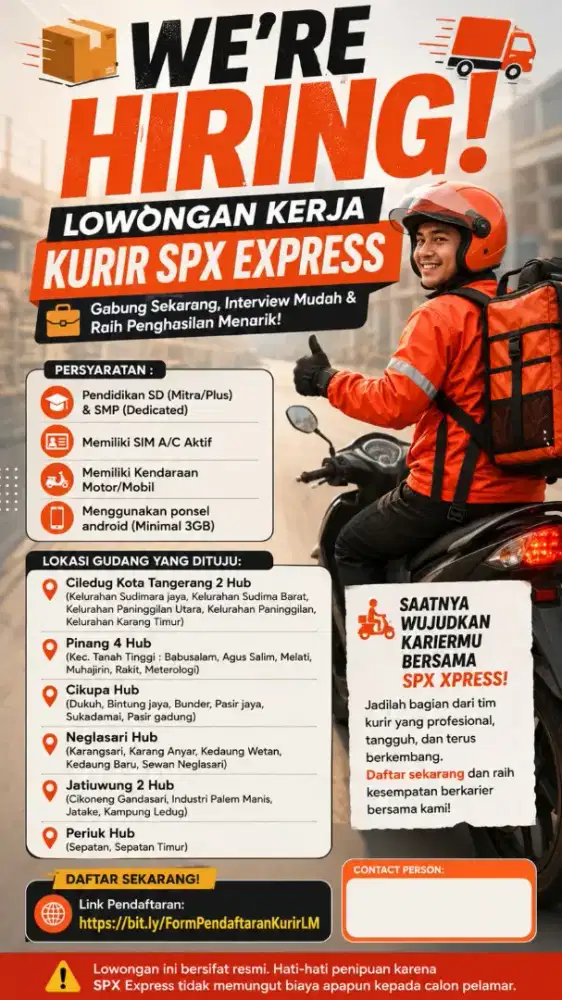 LOKER KURIR MOTOR DELIVERY SPX EXPRESS TANGERANG