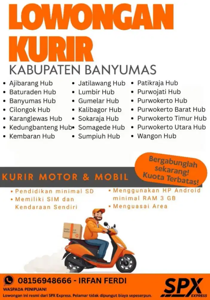 KURIR MOTOR DAN DRIVER MITRA MOBIL KABUPATEN BANYUMAS DAN PURBALINGGA