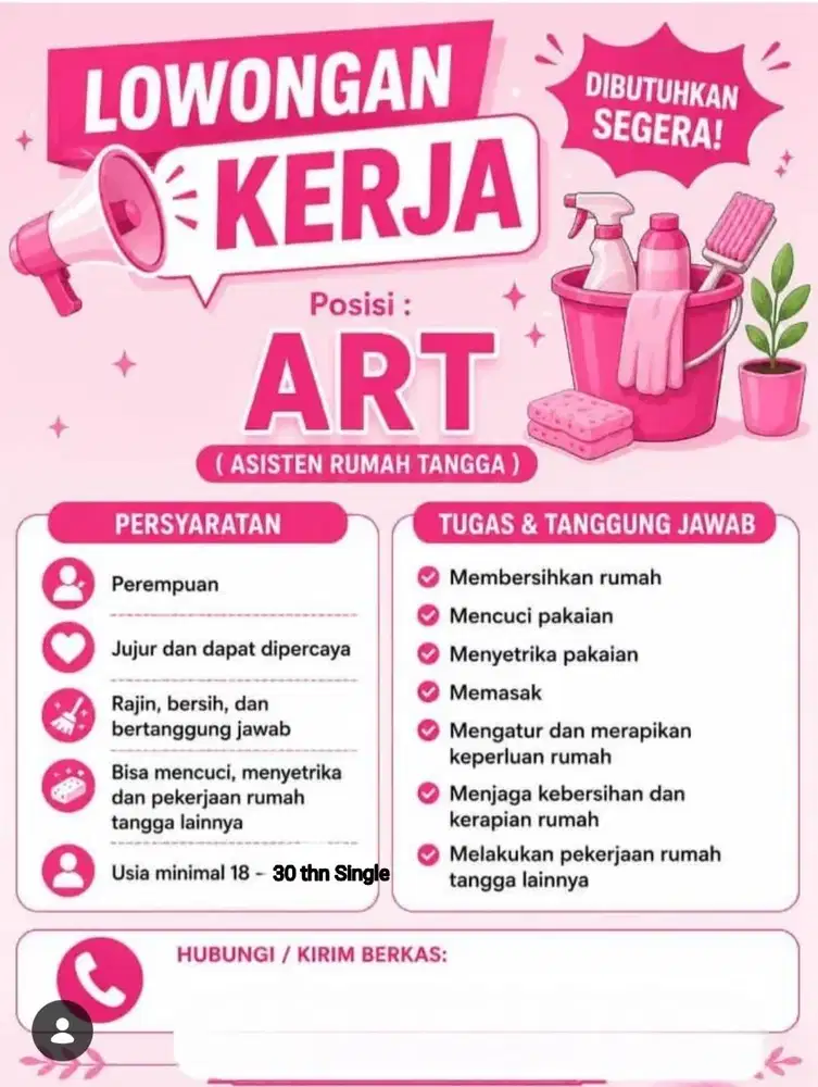 LOKER ART (Asisten Rumah Tangga) untuk Saya Majikan Langsung