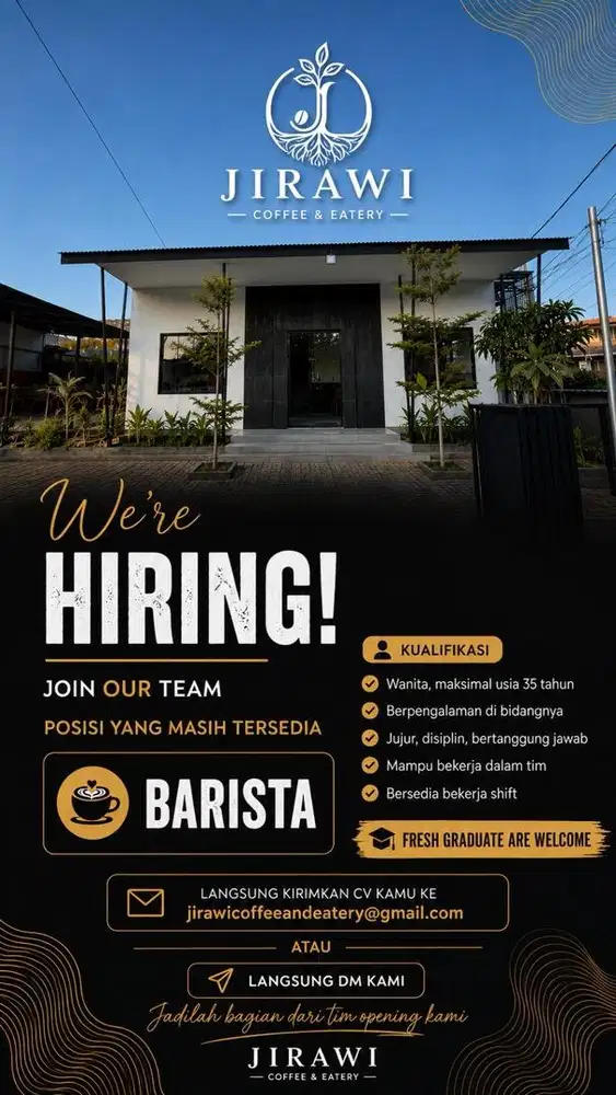DI BUTUHKAN SEGERA BARISTA WANITA