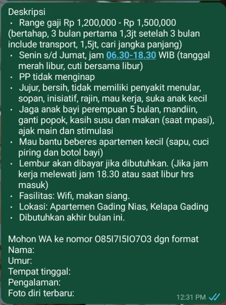 LOWONGAN KERJA BABYSITTER MOMONG ANAK PP