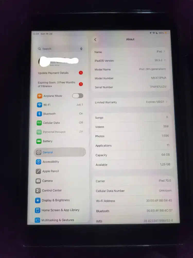 Ipad gen 9 64gb gray. Wifi + cellular