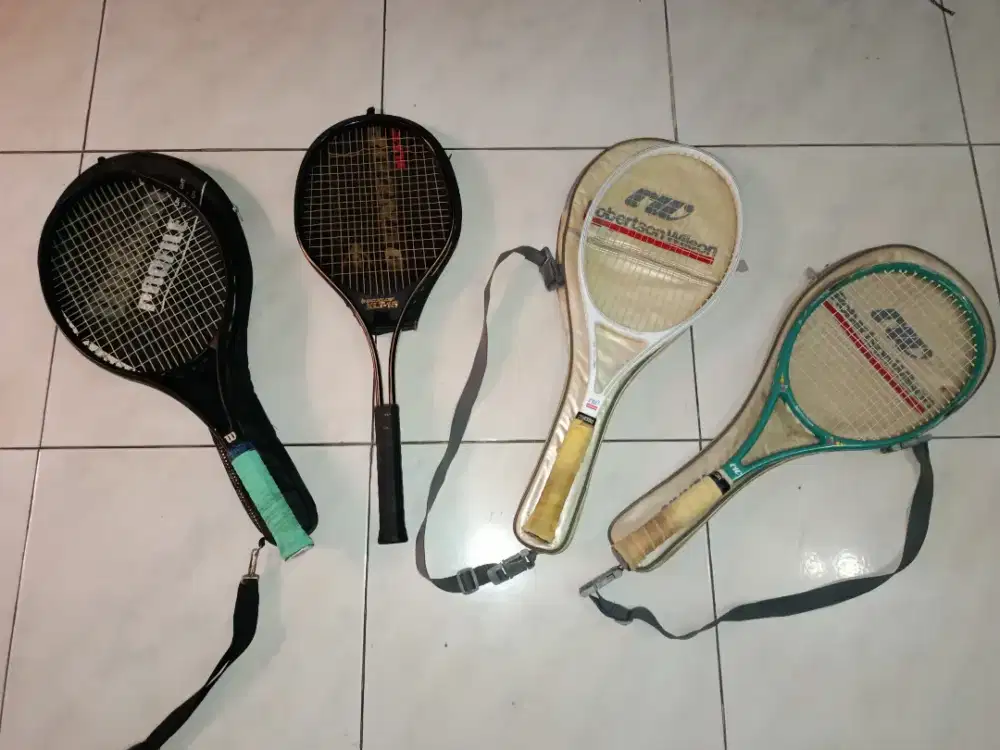 Borongan 4 Raket Tenis Vintage ORIGINAL (Wilson, Dunlop, RW) + Cover