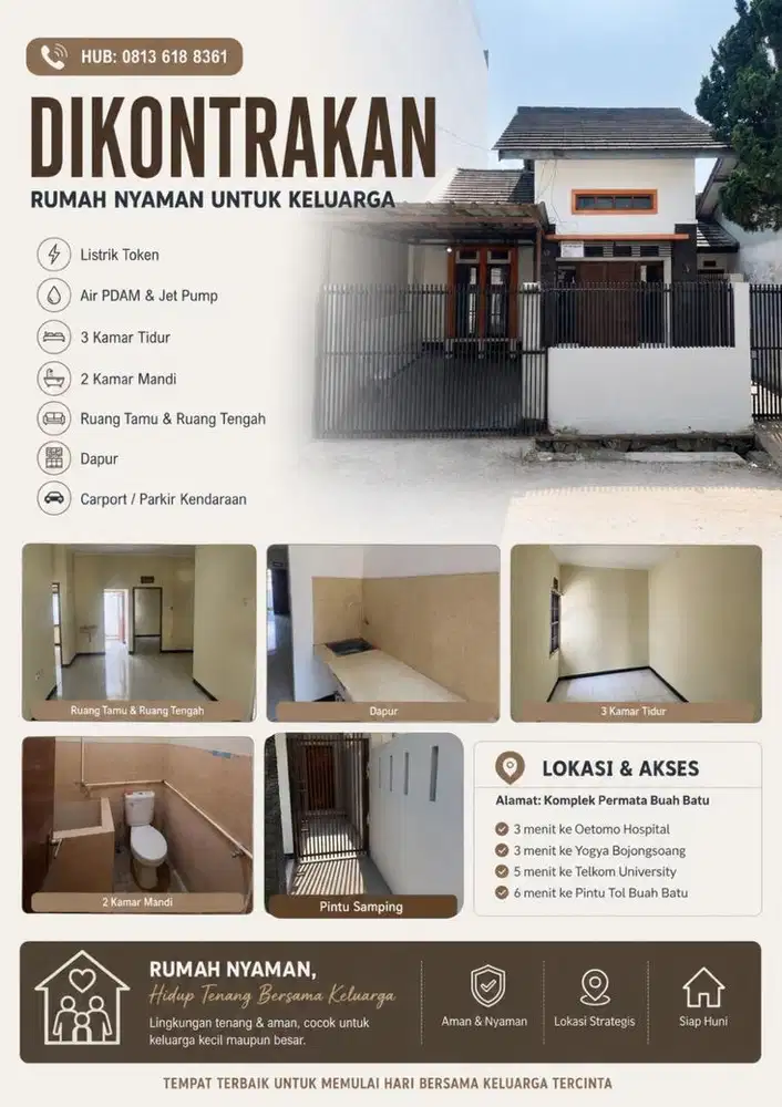 Rumah 3 Kamar Tidur Disewakan | Komplek Permata Buah Batu | Siap Huni