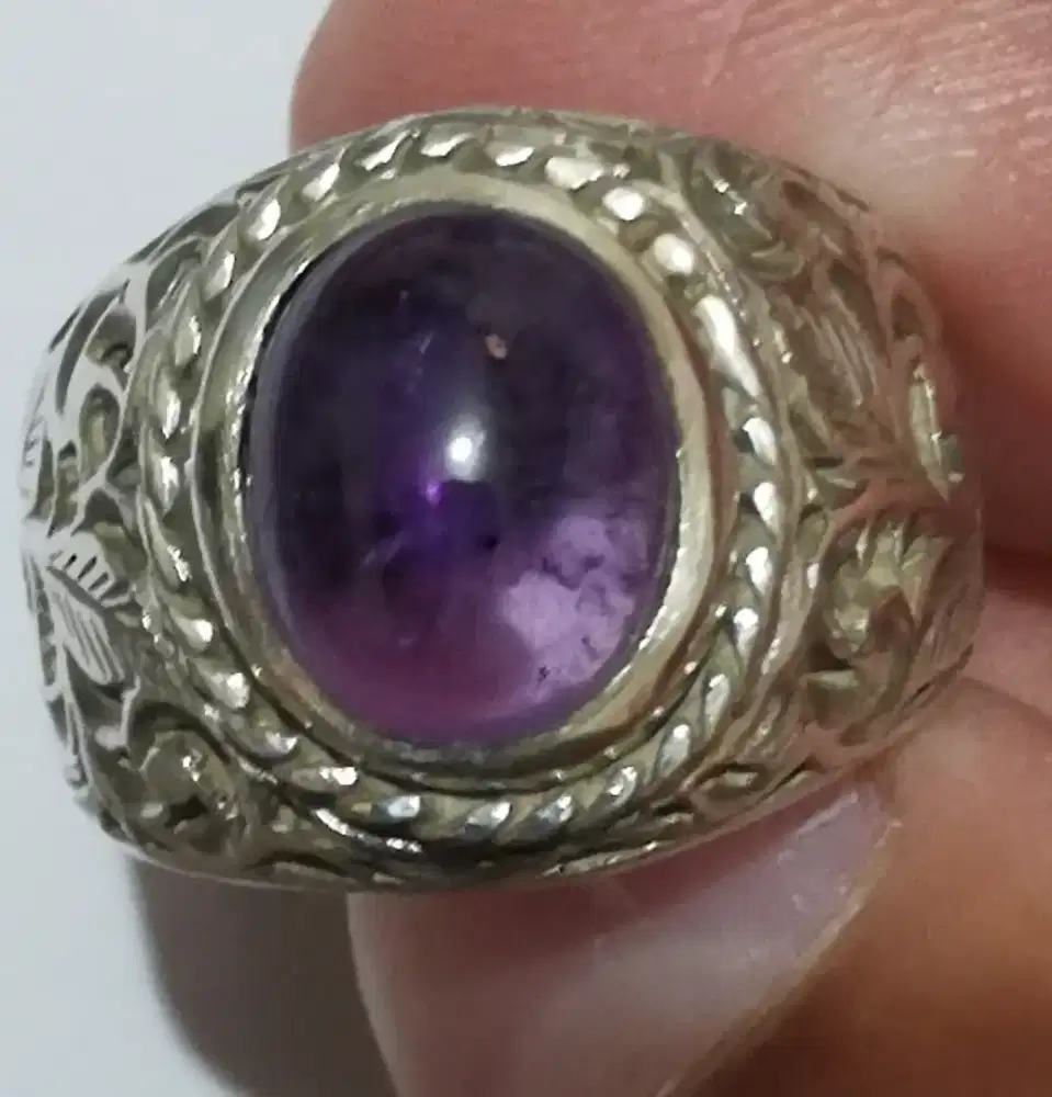 Cincin perak Batu Kecubung Ungu
