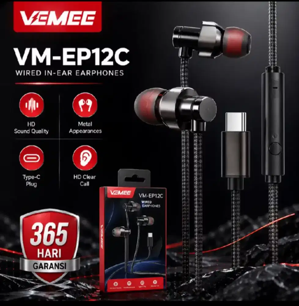 VeMee VM-EP12C Headset Wired InEar TypeC BassHDsoundQuality&Metal BNOB