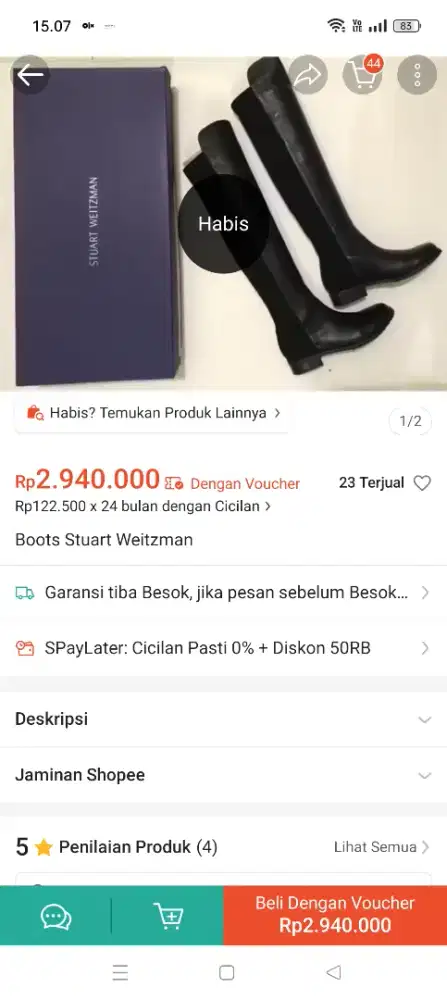 Sepatu Boots Stuart Weitzman size 35.5 kondisi mulus