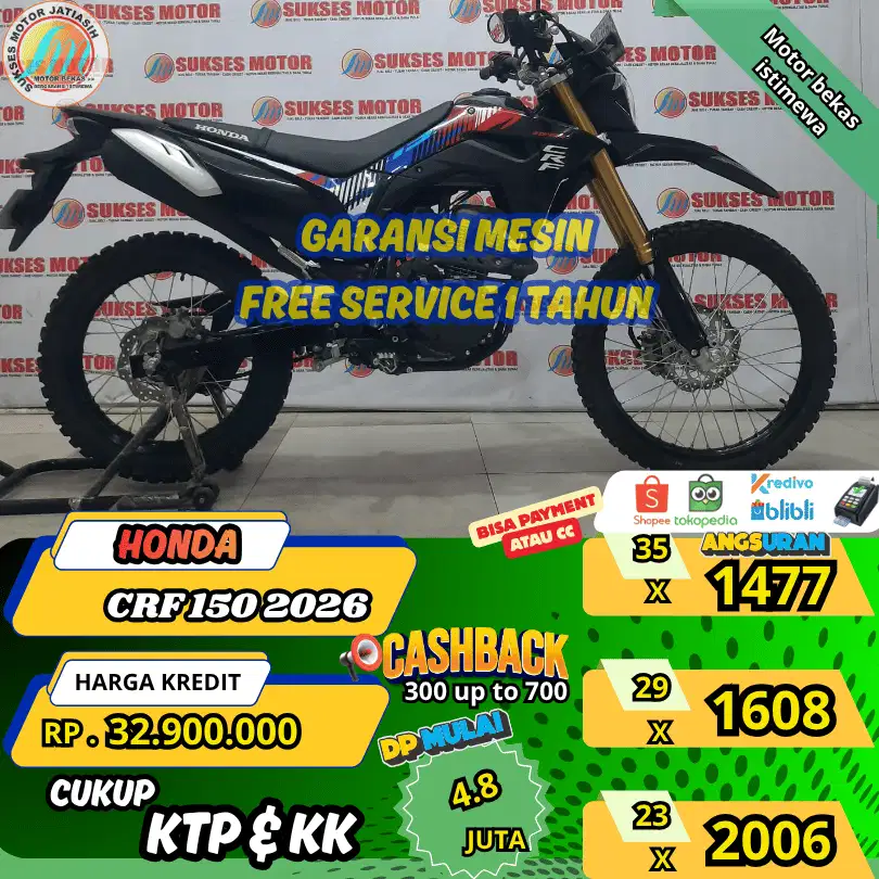 HONDA CRF 150 2026 ANGSURAN TERMURAH SYRT KTP&KK (SUKSESMOTOR)