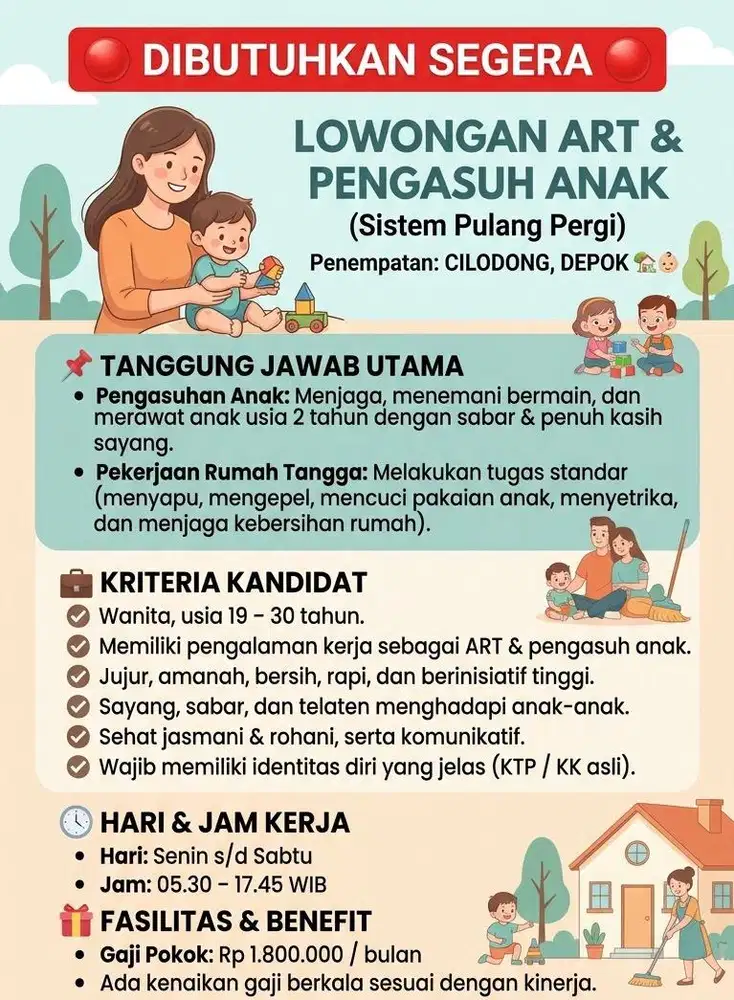 LOWONGAN ART DAN MENGASUH PULANG PERGI