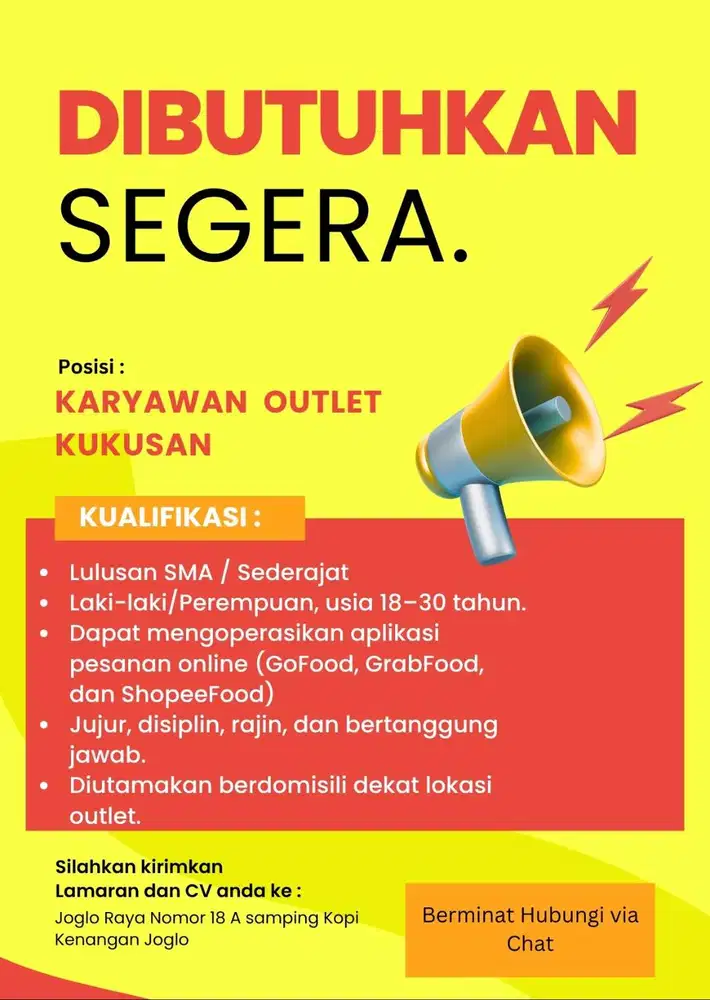 dibutuhkan karyawan jaga stand makanan