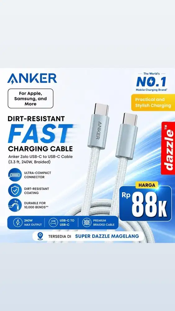 Kd anker c to c 240 watt 1m blue A8060H31