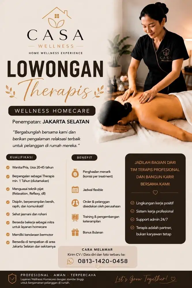 DIBUTUHKAN MITRA TERAPIS MASSAGE/PIJAT/REFLEKSI