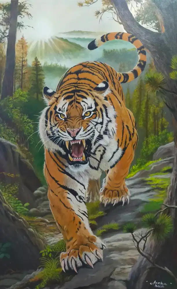 Lukisan kanvas harimau ukuran 90×145 cm