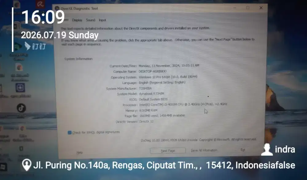 toshiba dynabook i3 ddr3 8gb ssd 120gb
