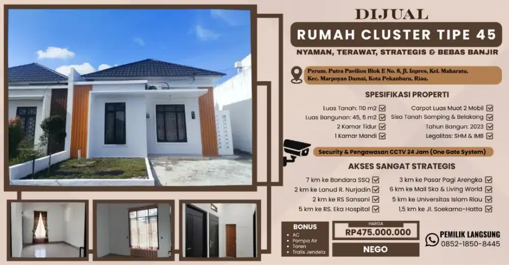 DI JUAL RUMAH CLUSTER TYPE 45 - AMAN BEBAS BANJIR‼️