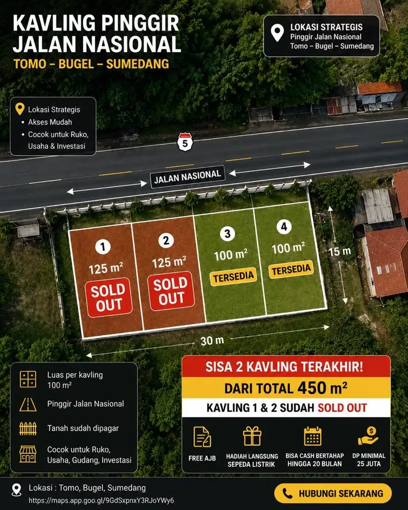 DIJUAL TANAH KAVLING MURAH DI JALAN NASIONAL BANDUNG-CIREBON, TOMO