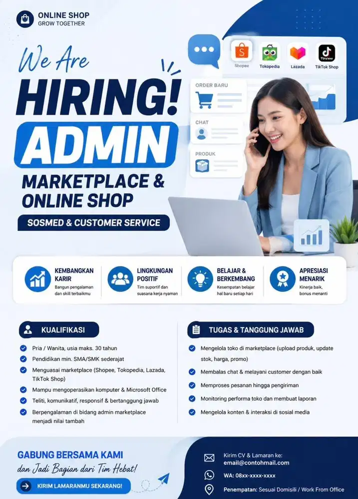 Kami membutuhkan admin untuk mengelola marketplace,online shop