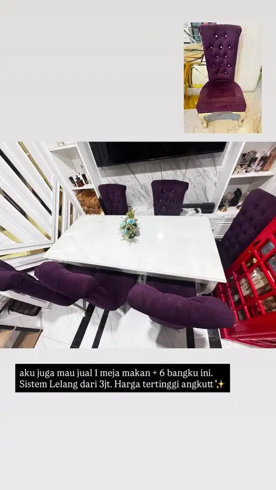 Lelang! 1 set furniture 1 meja makan 6 kursi