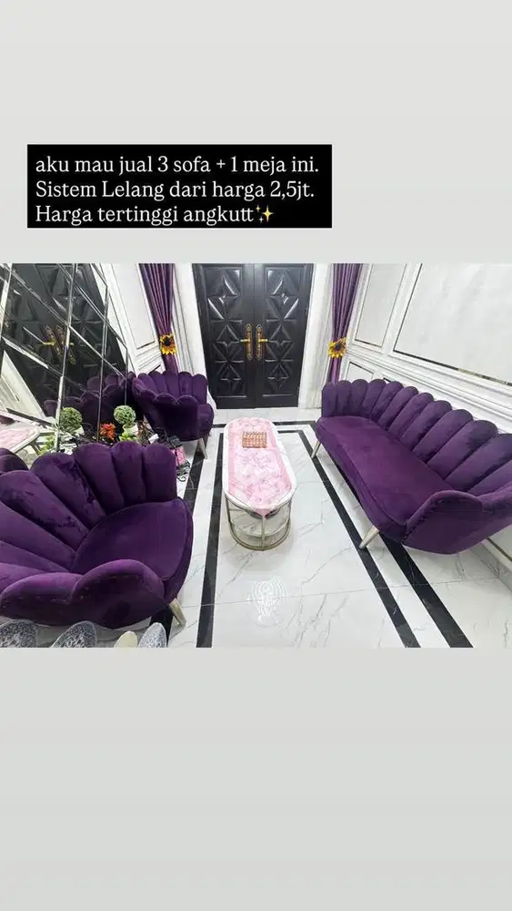 Lelang! 1 set furniture sofa dan meja harga start 2.5jt