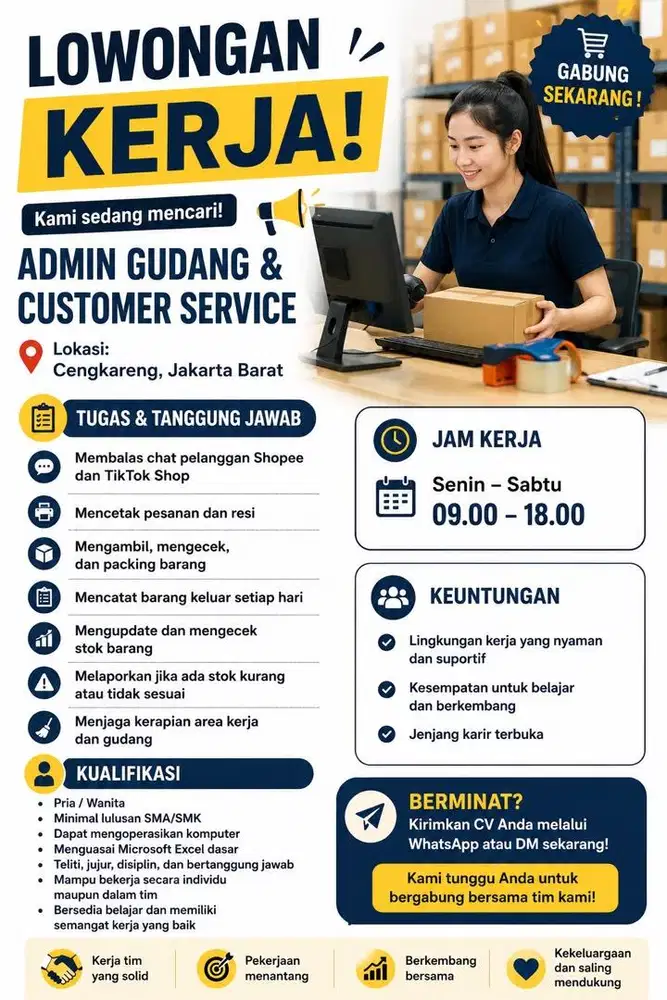LOWONGAN KERJA – ADMIN GUDANG & CUSTOMER SERVICE