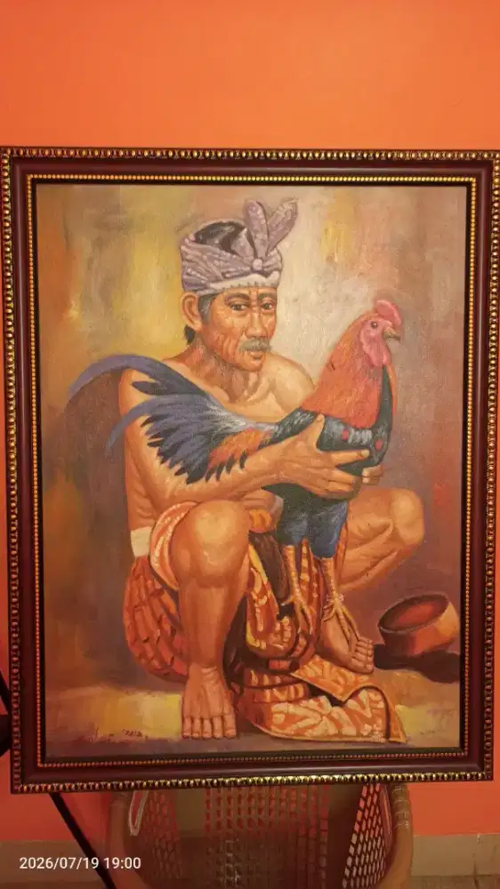 Penjaga Ayam Jago – Lukisan Bali (Zakir, 2013)