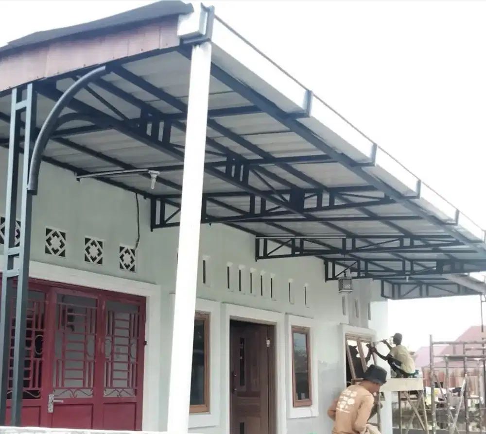Kanopi rangka hollo 40x40 atap seng sepandek