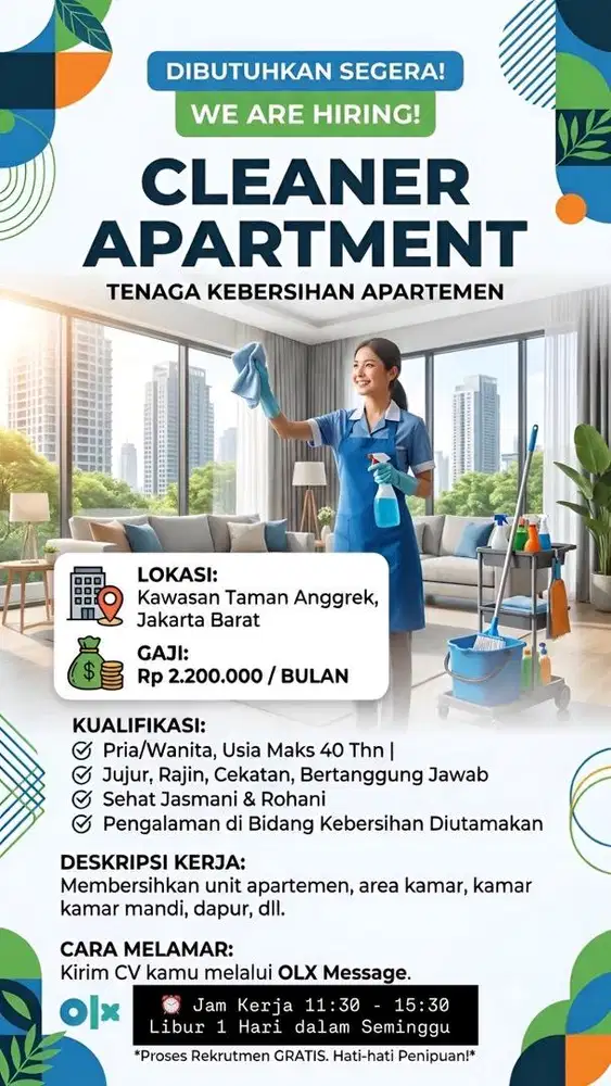 Lowongan Kerja Cleaner Apartement