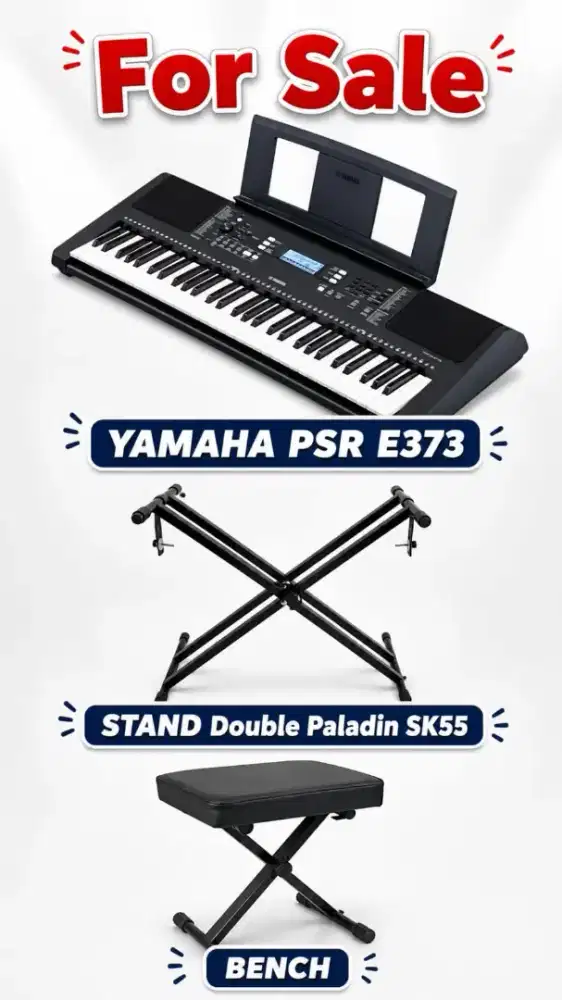 Dijual Keyboard Yamaha PSR E373, Paket Lengkap (Stand & Kursi)