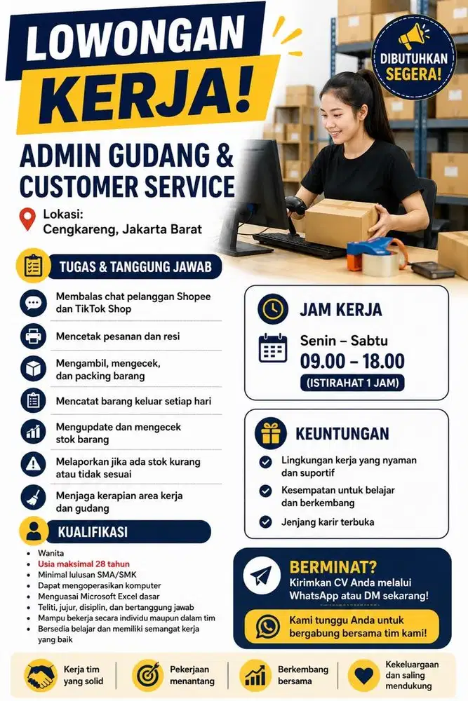 LOWONGAN KERJA – ADMIN GUDANG & CUSTOMER SERVICE