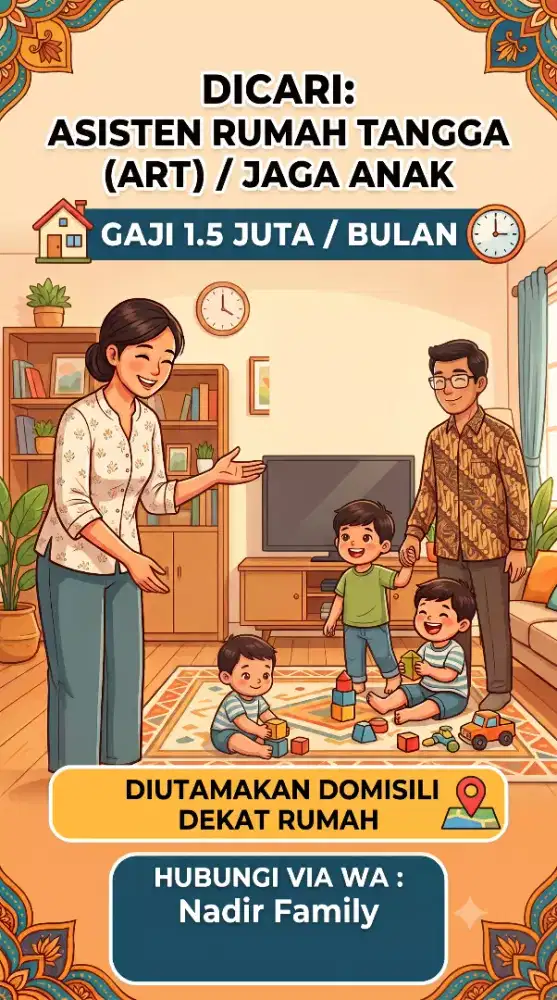 dicari art untuk bebersih rumah dan jaga anak