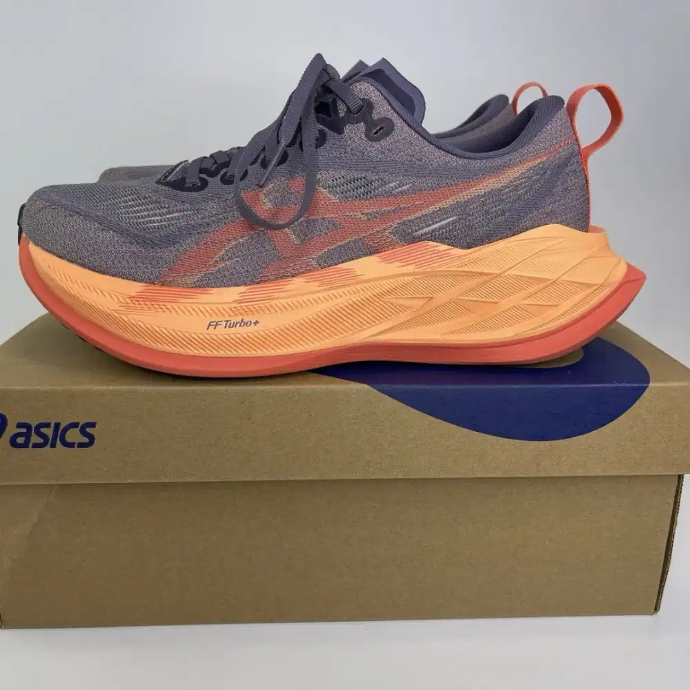 Sepatu running asics superblast 2 greyish purple coralreef