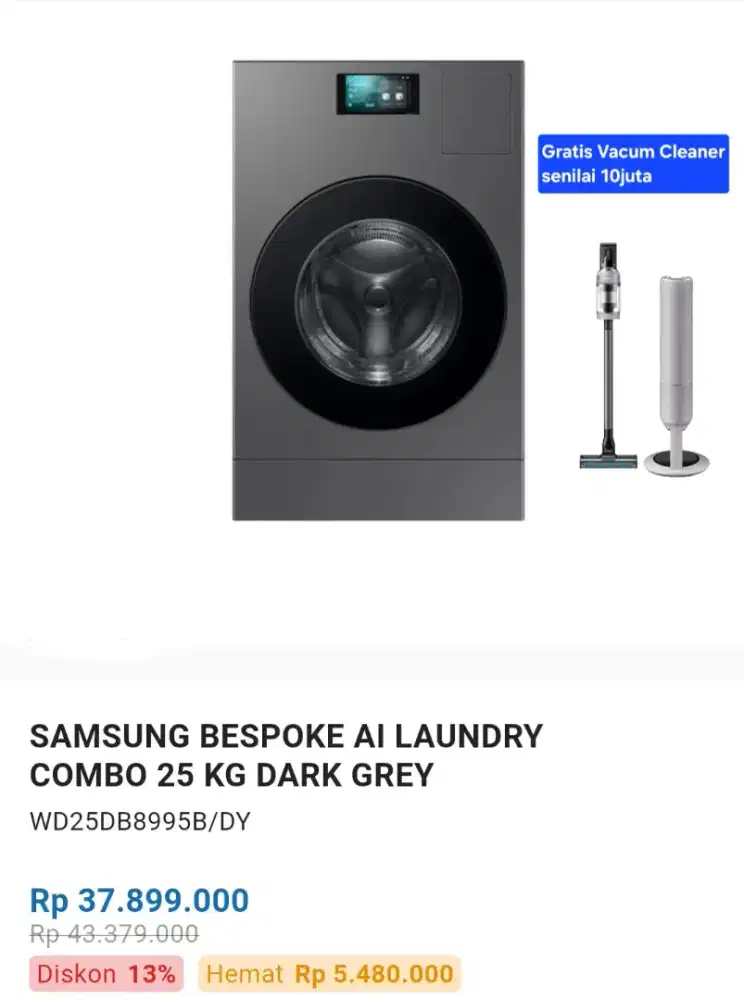 SAMSUNG MESIN CUCI WASH/DRYER BESPOKE AI 25KG/15KG(GRATIS VACUM)