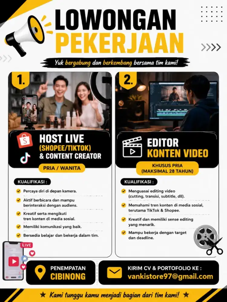 Lowongan Kerja Host Live dan Video Editing