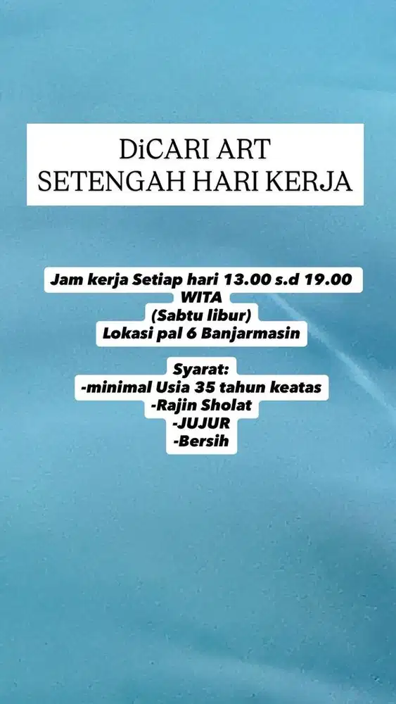 Dicari ART Setengah Hari