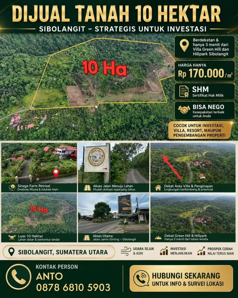 Tanah 10 Hektar Dekat Villa GreenHill & Hillpark Sibolangit