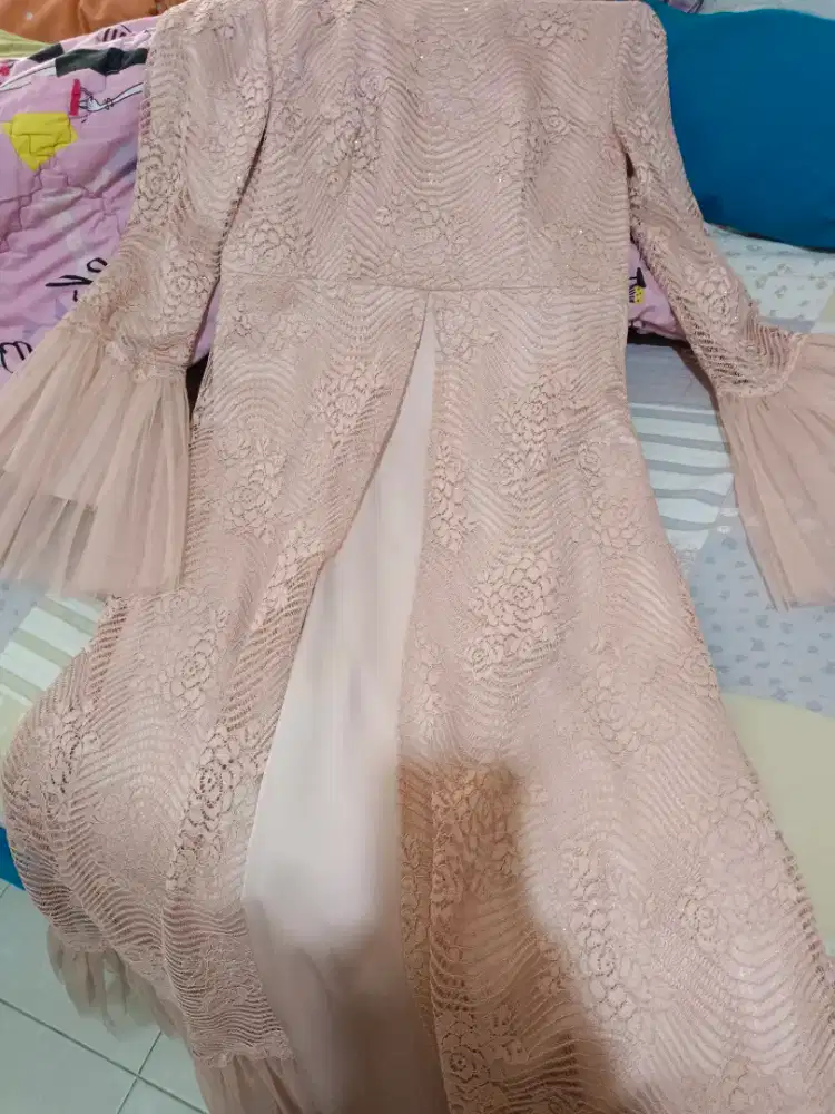 Preloved long dress pesta warna peach