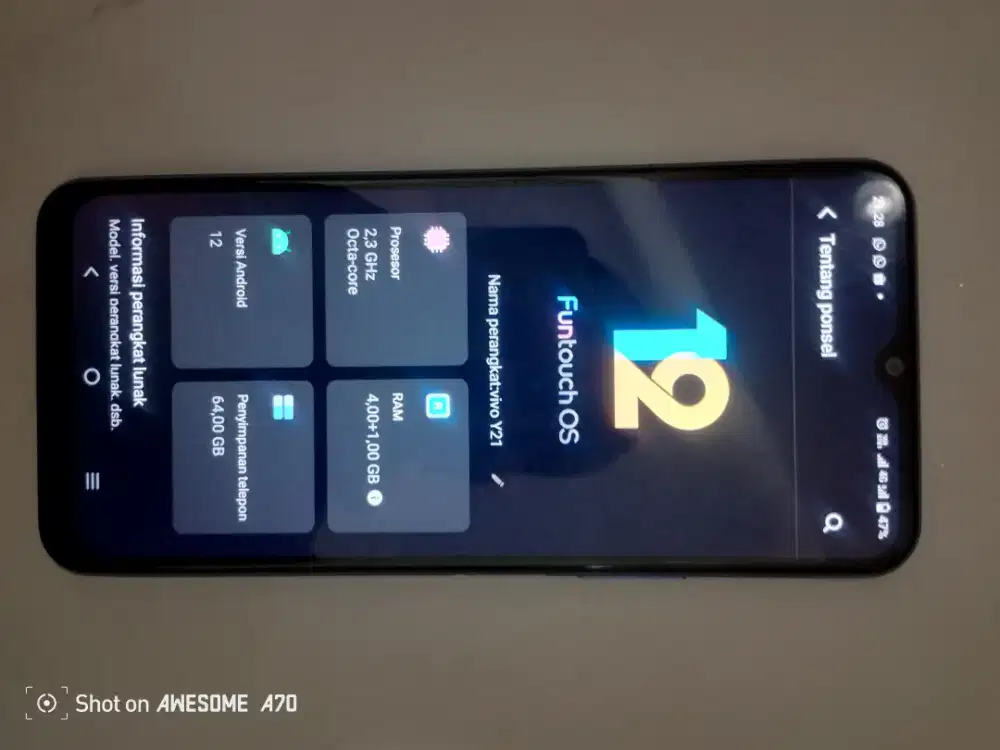 Di jual BU hp Vivo Y21 ram 4/64, mulus, hp dan casan,lok Jakpus.