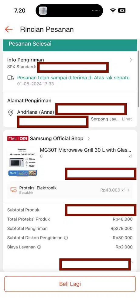 Samsung Microwave Grill 30L MG30T5068CF Original Terawat