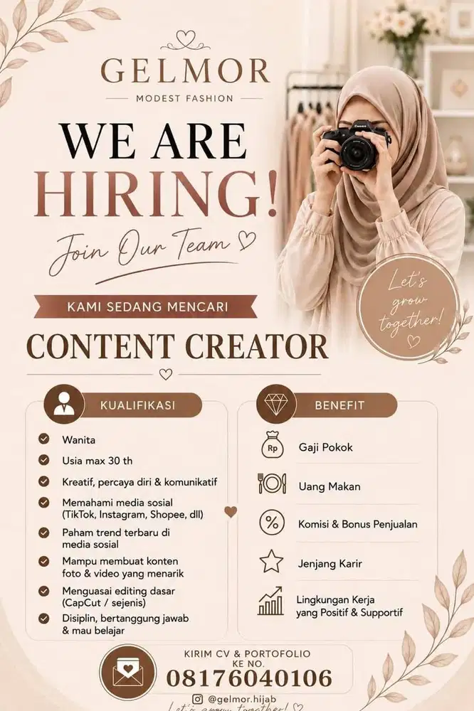 dibutuhkan content creator wanita