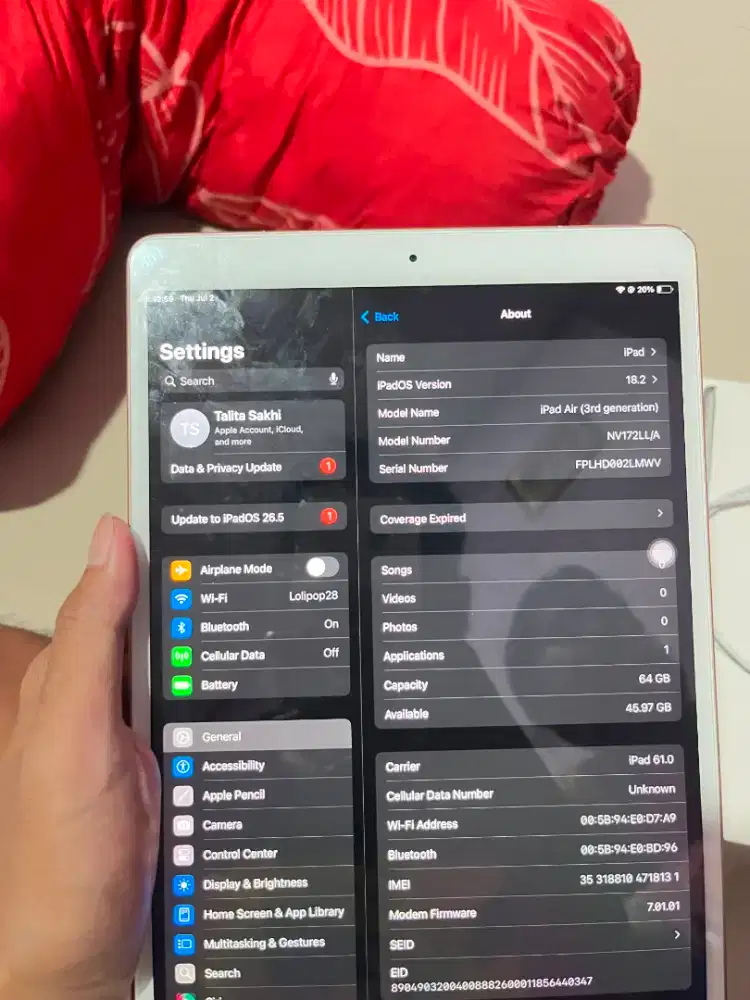 Ipad Air gen 3 ex inter 64gb