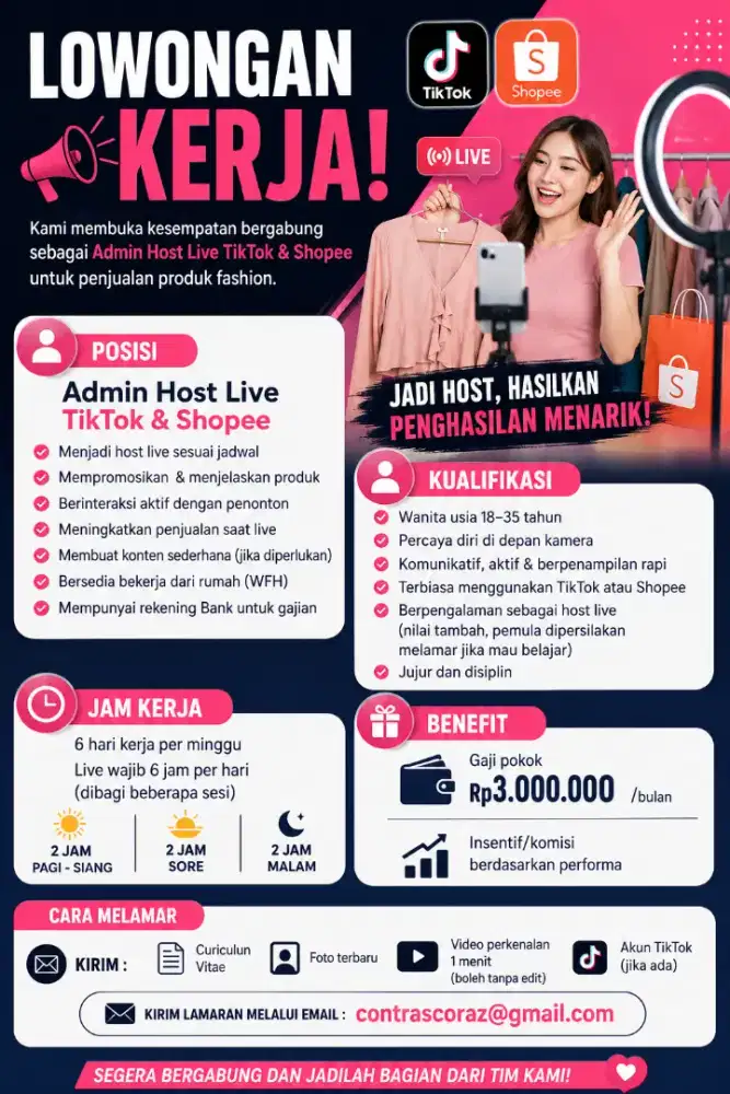 Admin Host live streaming (ada gaji pokok)