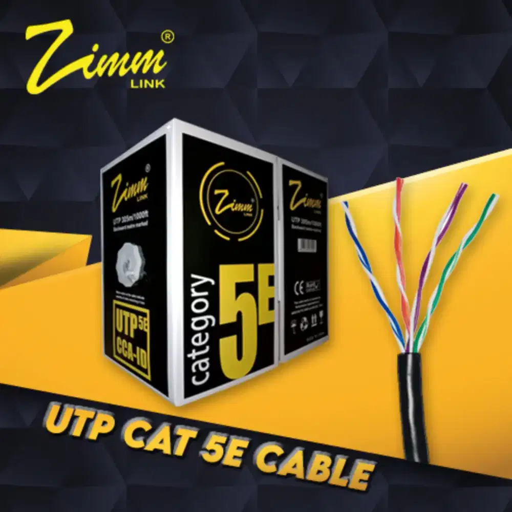 Kabel LAN Zimmlink Cat5e 305m - Hitam, Transmisi Cepat, Dukungan PoE