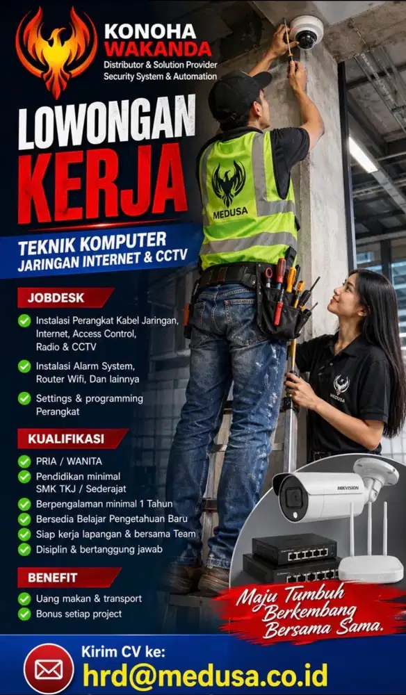 Loker TEKNISI Jaringan Internet, CCTV & Computer