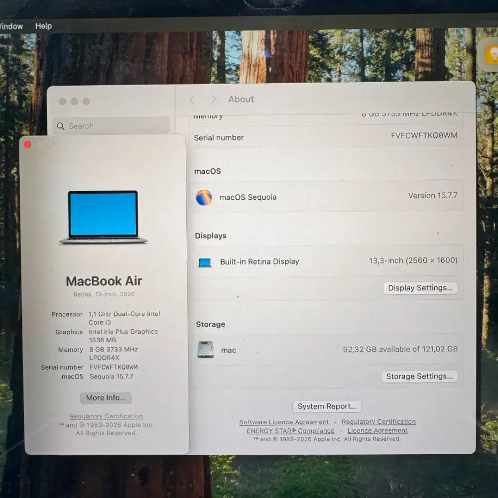 Macbook Air 2020 13 layar Inch Ram 8 Ssd 128 lengkap full set grey