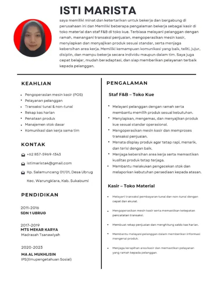 Butuh pekerjaan menjadi kasir/waiters