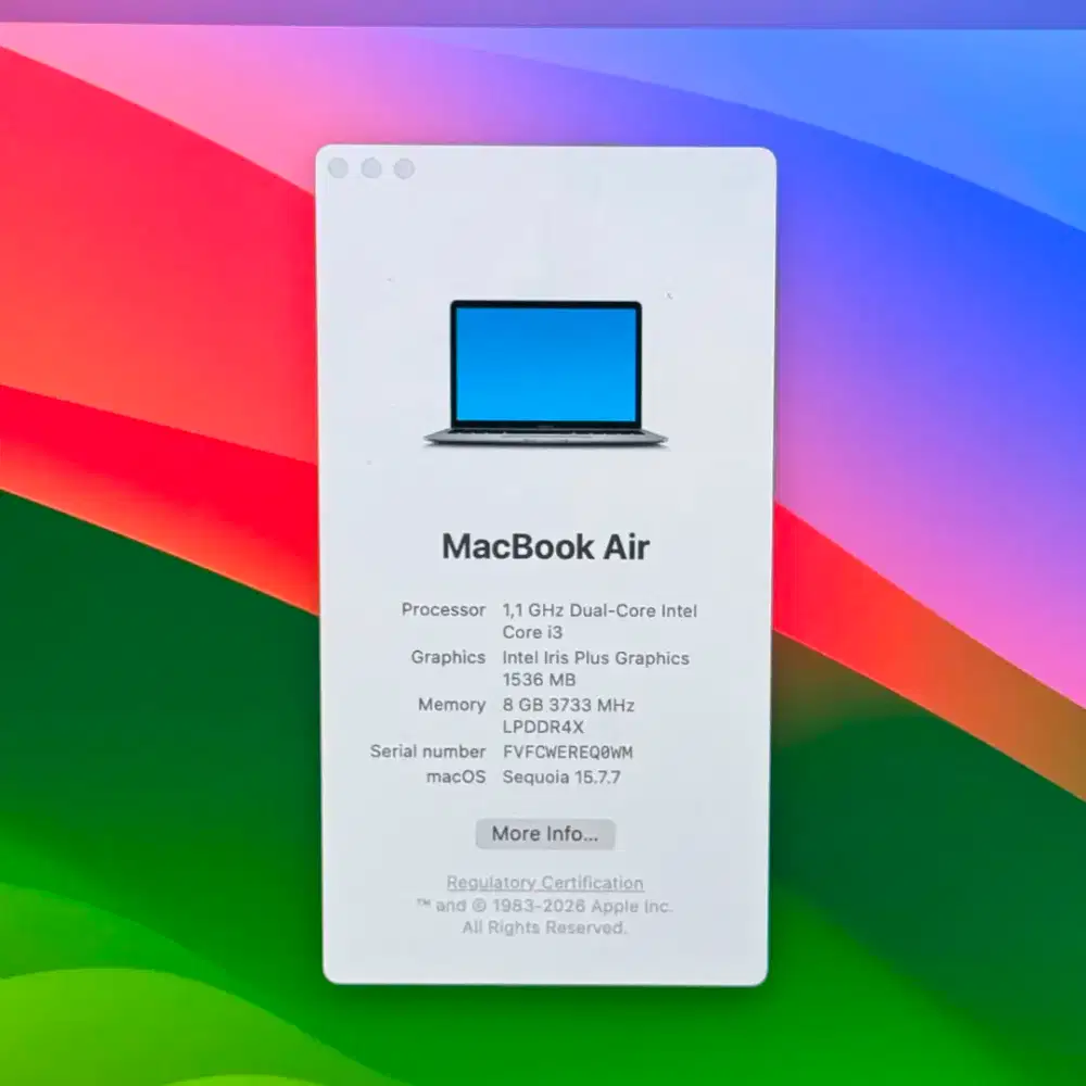 Macbook Air 2020 Ram8 Ssd 128 Layar 13 inch Full set Space grey