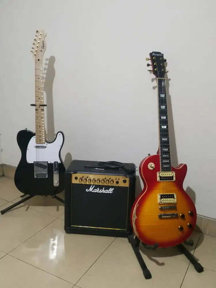 Gitar Elektrik Telecaster Les Paul Ampli Marshalll