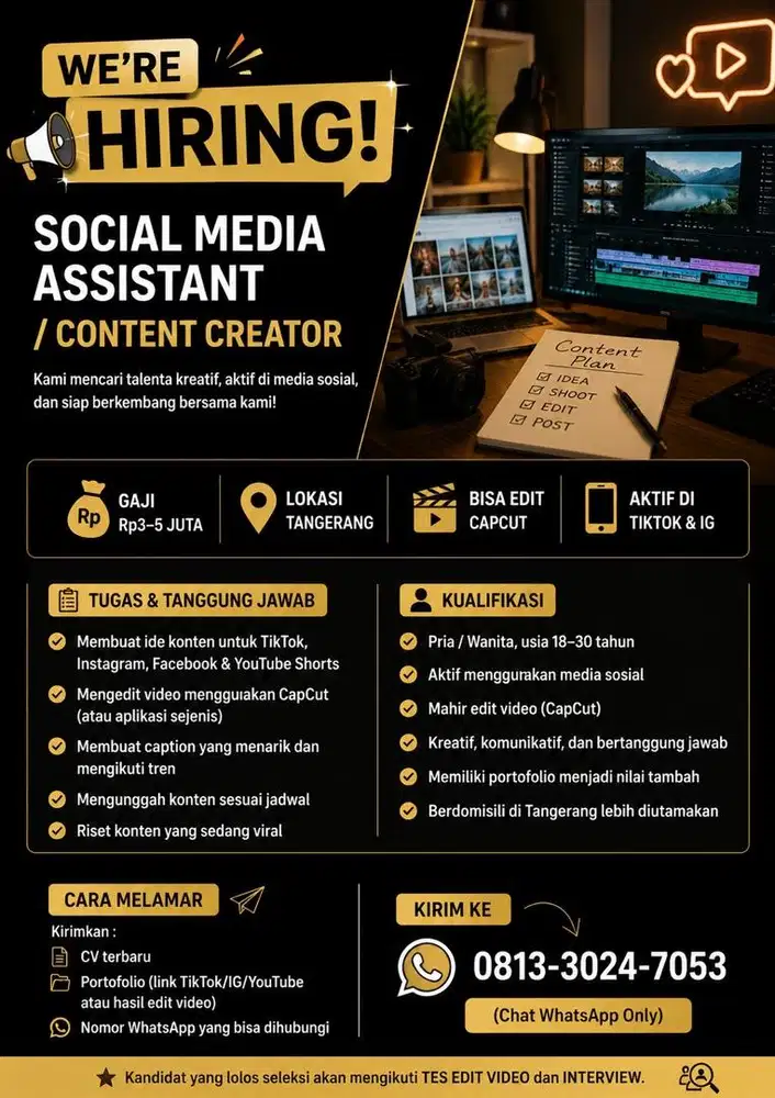 Hiring Social Media Assistant | Gaji Rp3–5 Juta