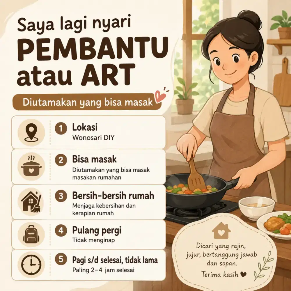 DICARI ART / PEMBANTU RUMAH TANGGA